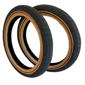 PAIR OF BMX TIRE 16" FITBIKECO TAN WALL